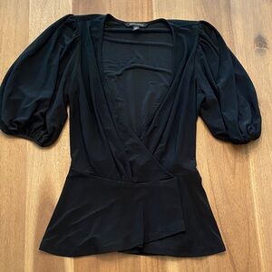 Banana Republic Black Puff-Sleeve Wrap Blouse - XS